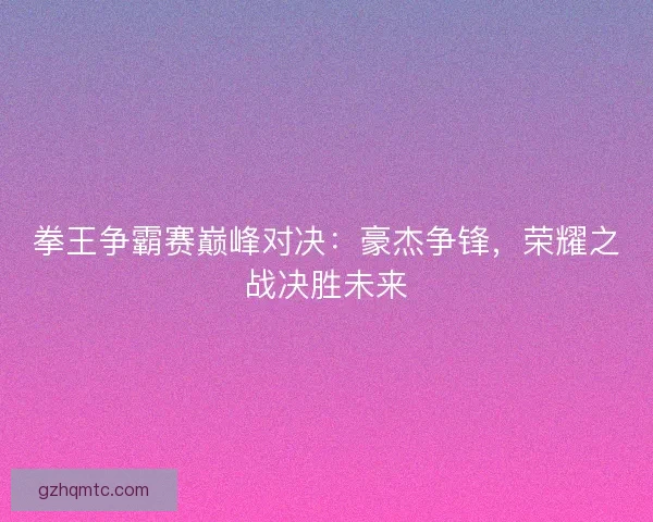 拳王争霸赛巅峰对决：豪杰争锋，荣耀之战决胜未来